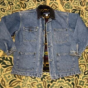 Vintage 90s Bugle Boy Blanket Lined Denim Jeans Chore Jacket Corduroy Collar L